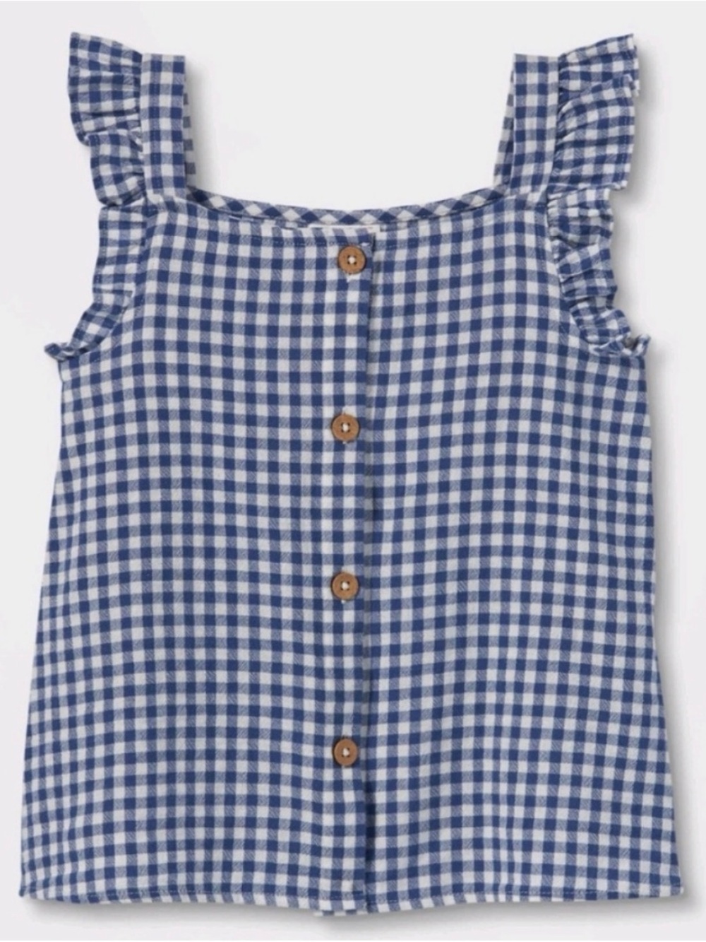 Girls Blue Gingham Ruffle Strap Tank Top